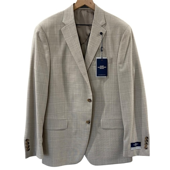 Hart Schaffner Marx Suit Mens 40 Reg New York Fit Cream/Beige Windowpane $795 - Picture 2 of 16